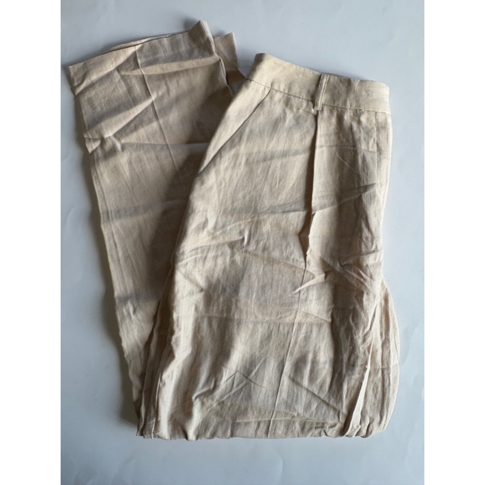Topshop Women's 8 Cream Linen Blend Pleated Pants Straight Leg Button Front 32"